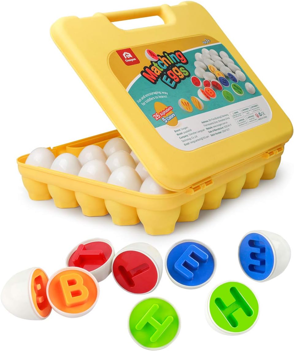 Letters Matching Eggs 26PCS ABC Alphabet Color Sorter Puzzle Easter Travel Bingo Game Uppercase Learning Fine Motor Skill Montessori Gift for Year Old Kids
