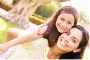 Happy mom and daughter