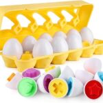 Matching Eggs - Toddler Toys - Color Shapes Egg Set - Educational Color, Shapes and Sorting Recognition Skills - Sorting Puzzle for Kid Baby Toddler Boy Girl, Easter Basket Gift (12 Eggs)